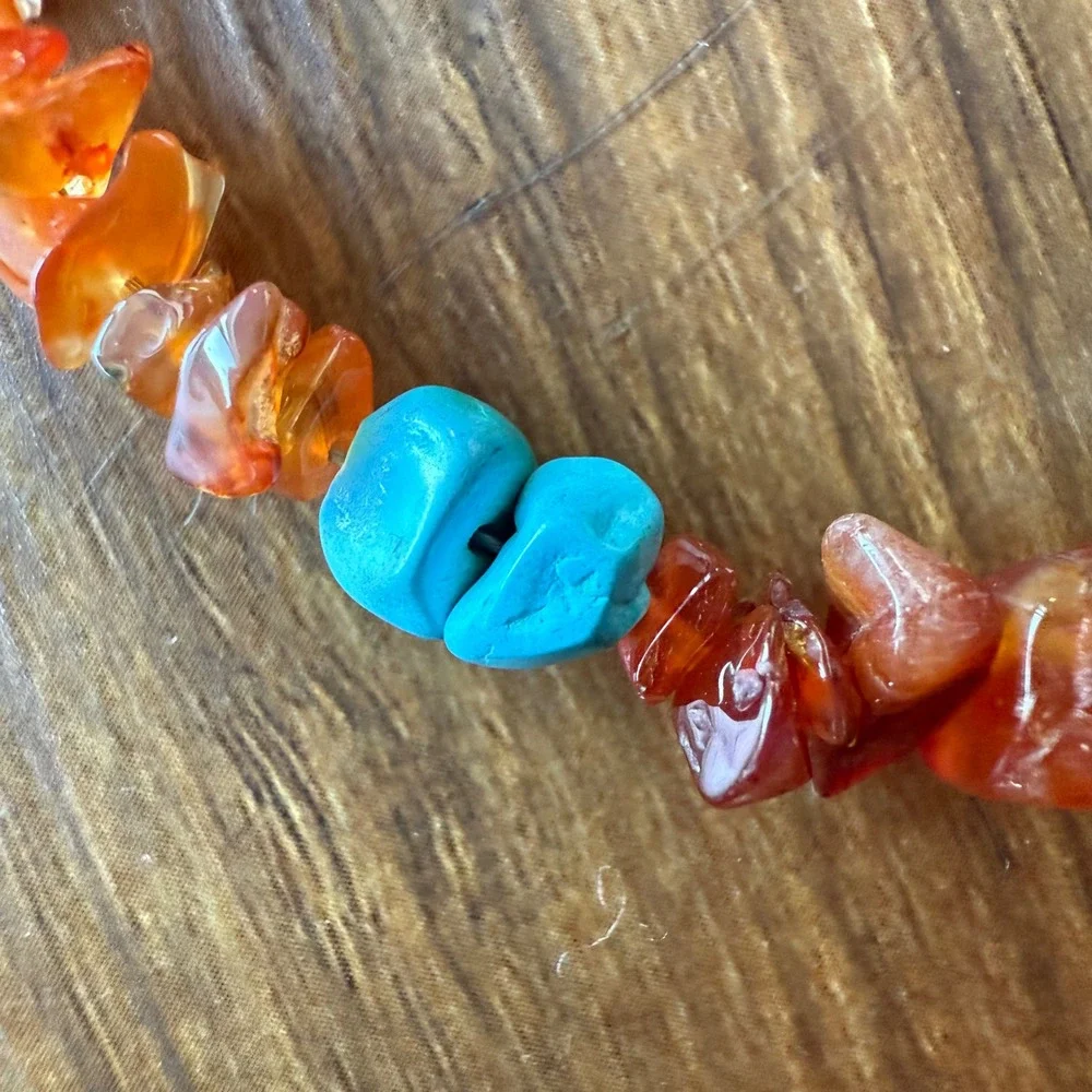Peyote Bird Free Spirit Necklace Carnelian Orange Turquoise Silver Pendant CWC - Picture 4 of 10